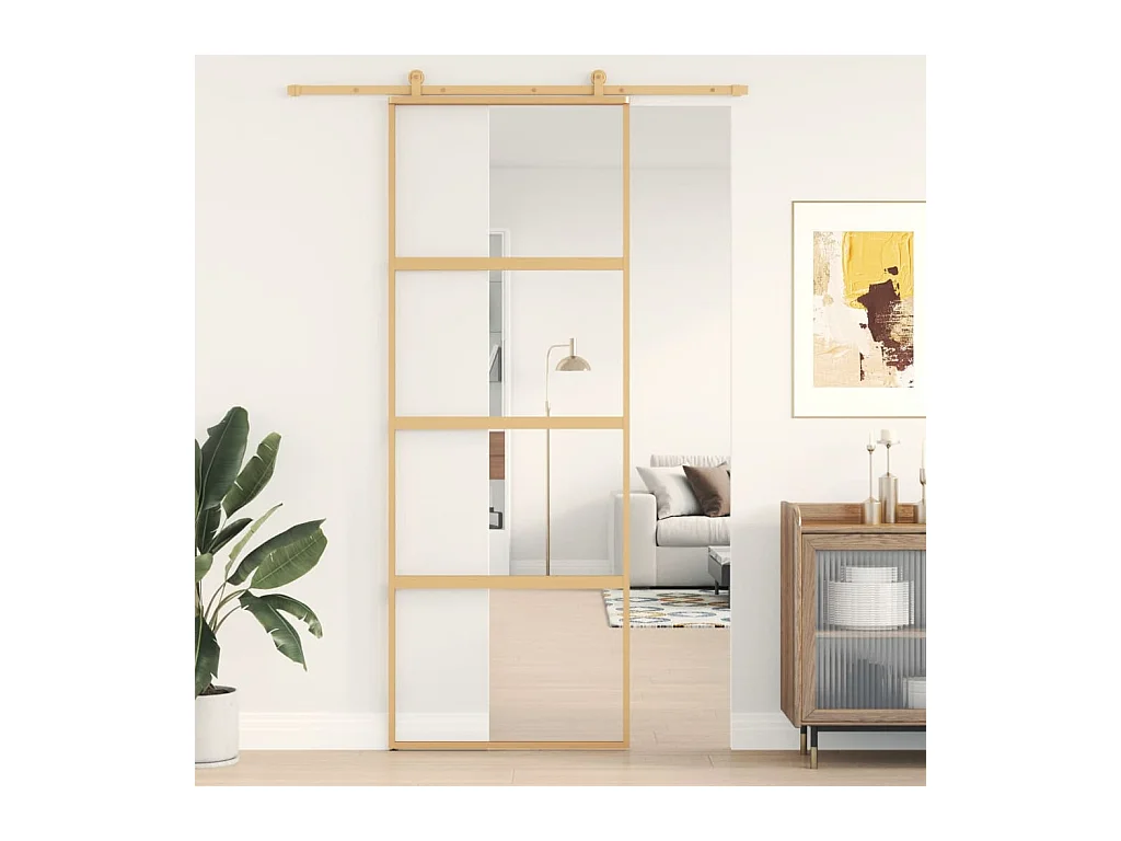 Gouden schuifdeur 76x205 cm helder ESG glas en aluminium