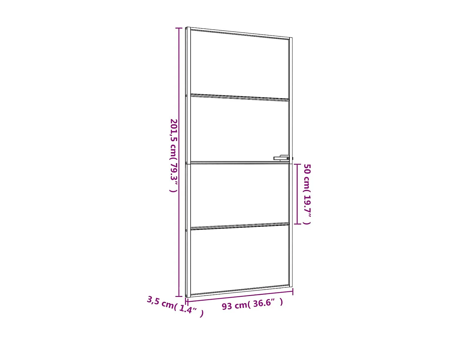 Puerta interior fina negra 93x201,5 cm cristal templado aluminio