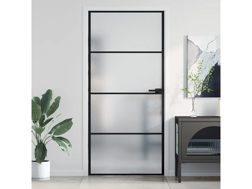 Dünne schwarze Innentür 93x201,5 cm aus gehärtetem Aluminiumglas