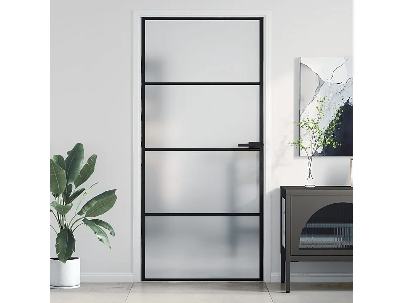 Porte intérieure mince noir 93x201,5 cm verre trempé aluminium