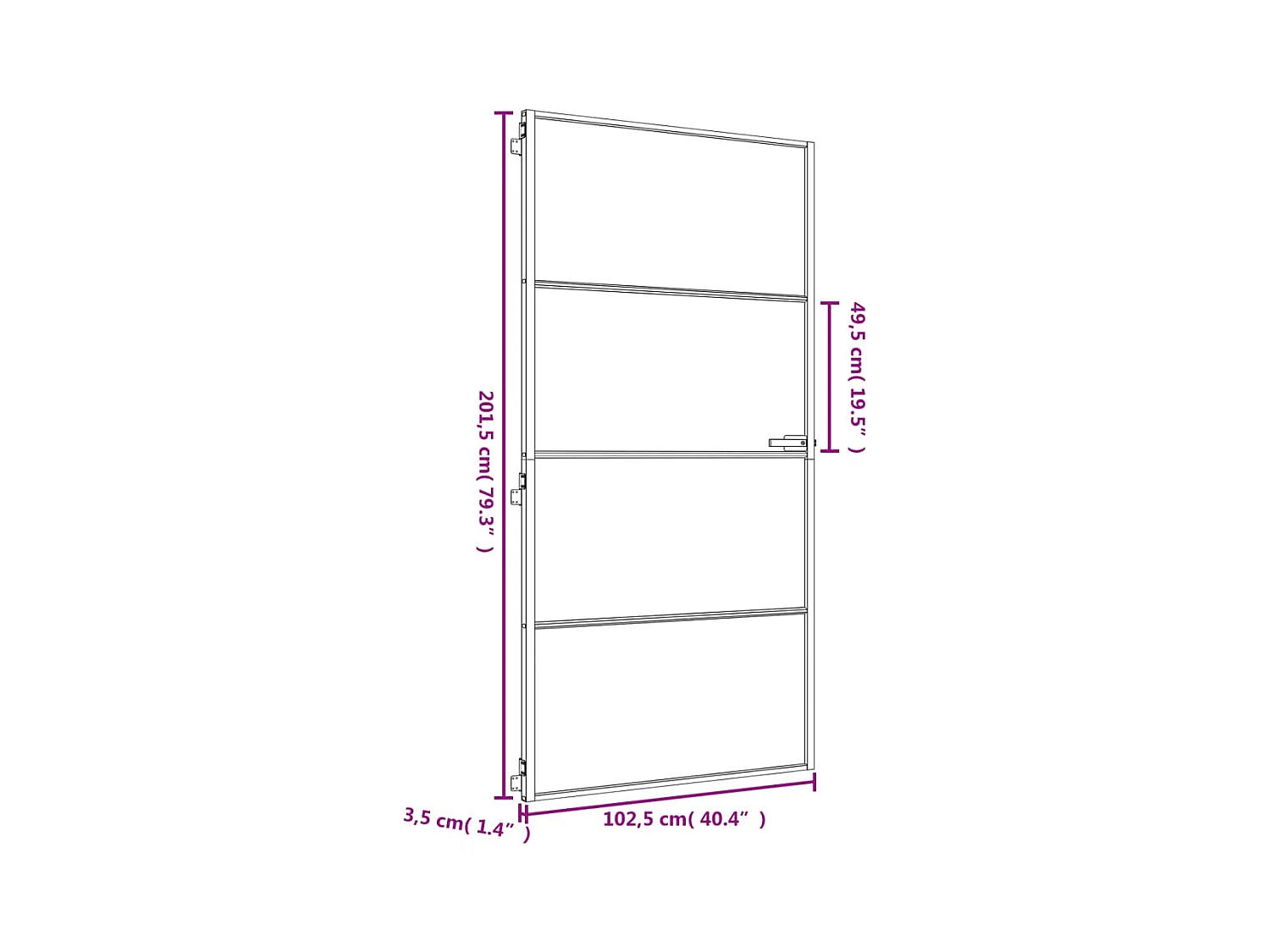 Dünne goldene Innentür aus gehärtetem Glas und Aluminium