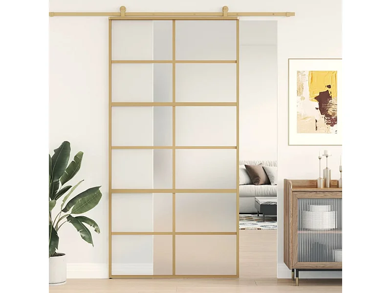 Goldene Schiebetür 102,5 x 205 cm, satiniertes ESG-Glasaluminium