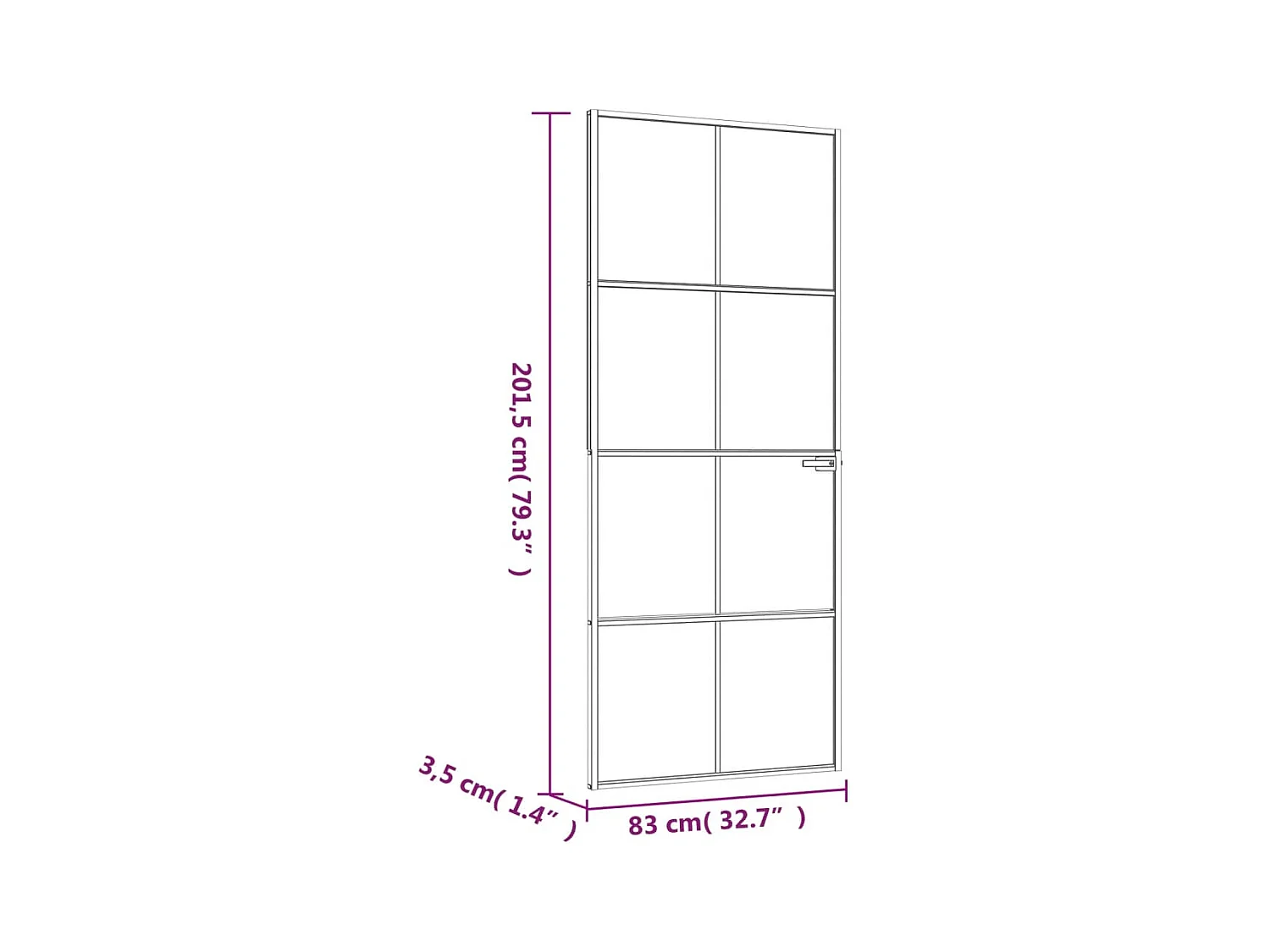 Porte d'intérieur Noir 83x201,5 cm Trempé verre aluminium fin