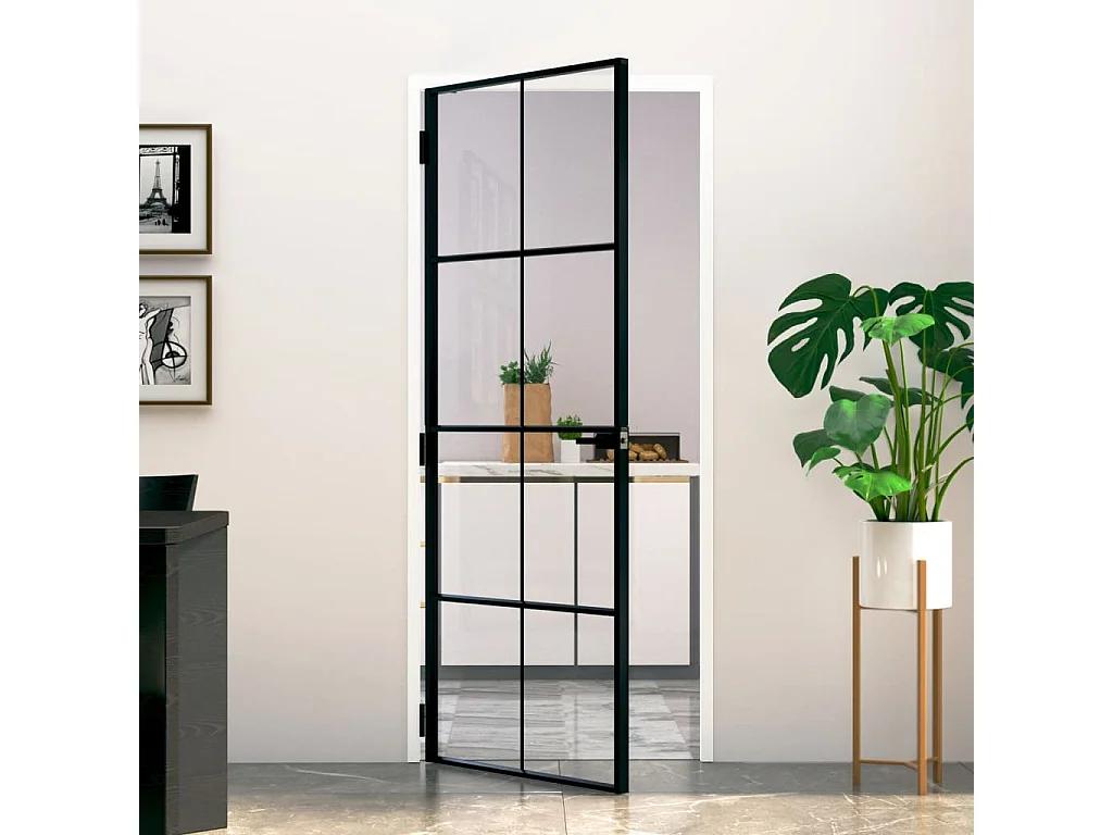 Porte d'intérieur Noir 83x201,5 cm Trempé verre aluminium fin