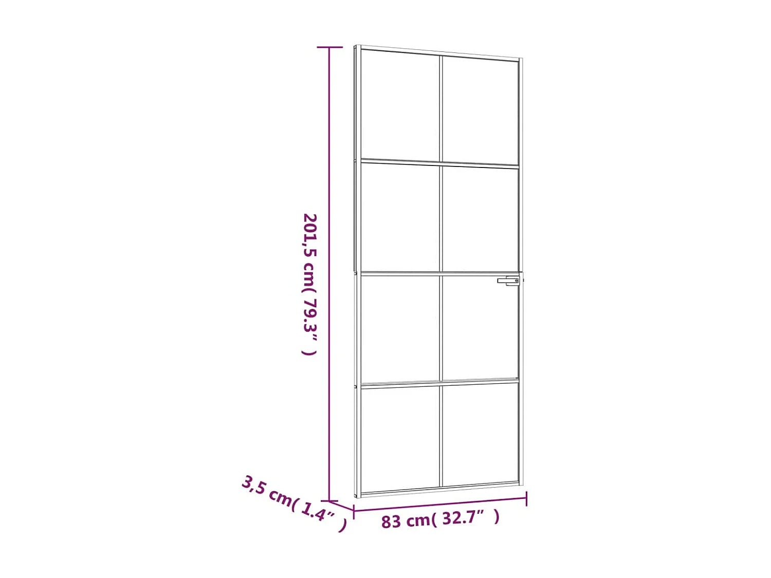 Porte d'intérieur Noir 83x201,5 cm Trempé verre aluminium fin