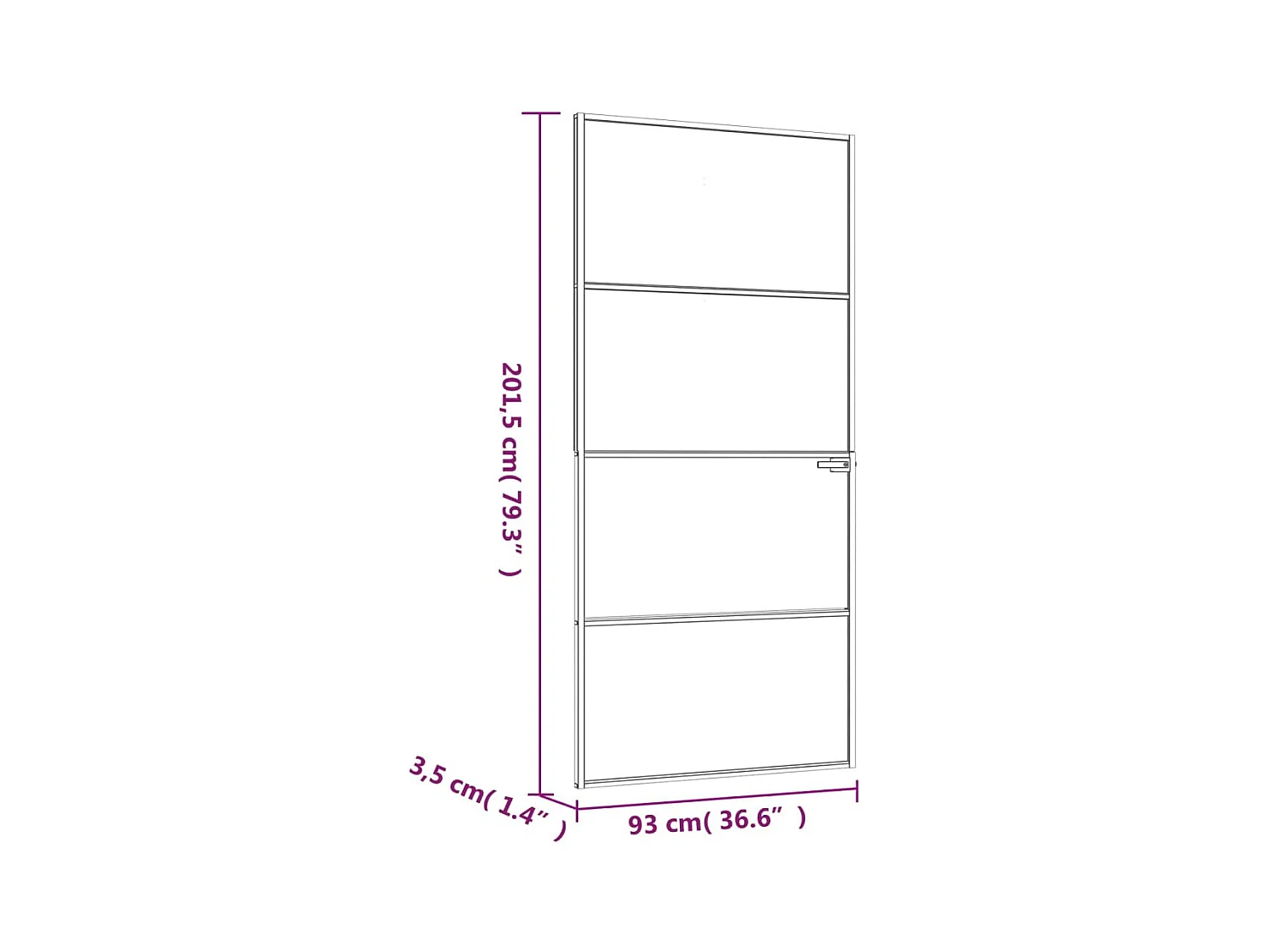Innentür Schwarz 93x201,5 cm Gehärtetes dünnes Aluminiumglas
