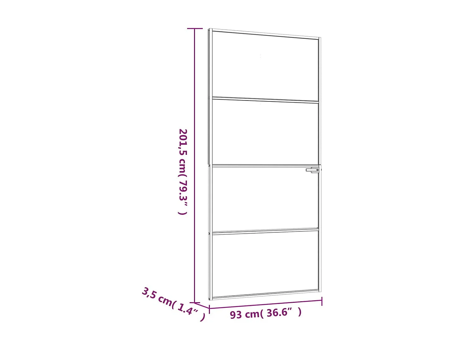 Innentür Schwarz 93x201,5 cm Gehärtetes dünnes Aluminiumglas