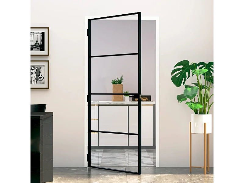 Innentür Schwarz 93x201,5 cm Gehärtetes dünnes Aluminiumglas