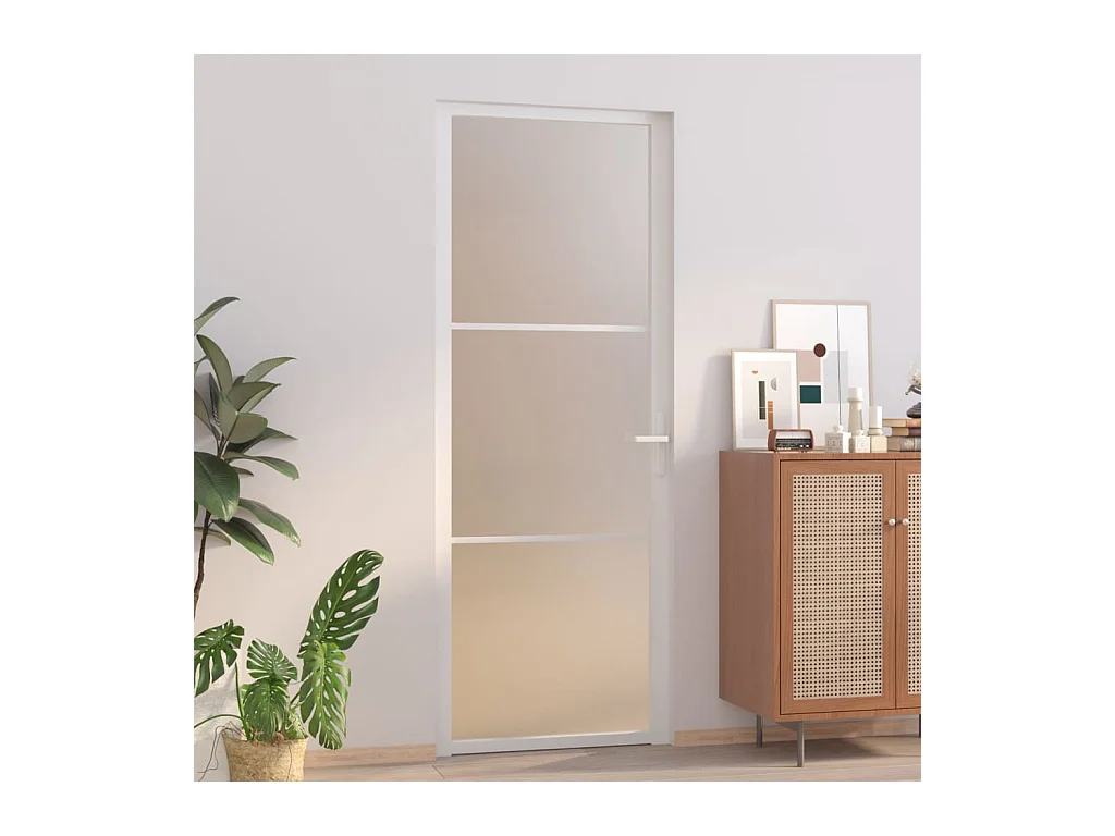 Porte intérieure 76x201,5 cm Blanc Verre mat et aluminium
