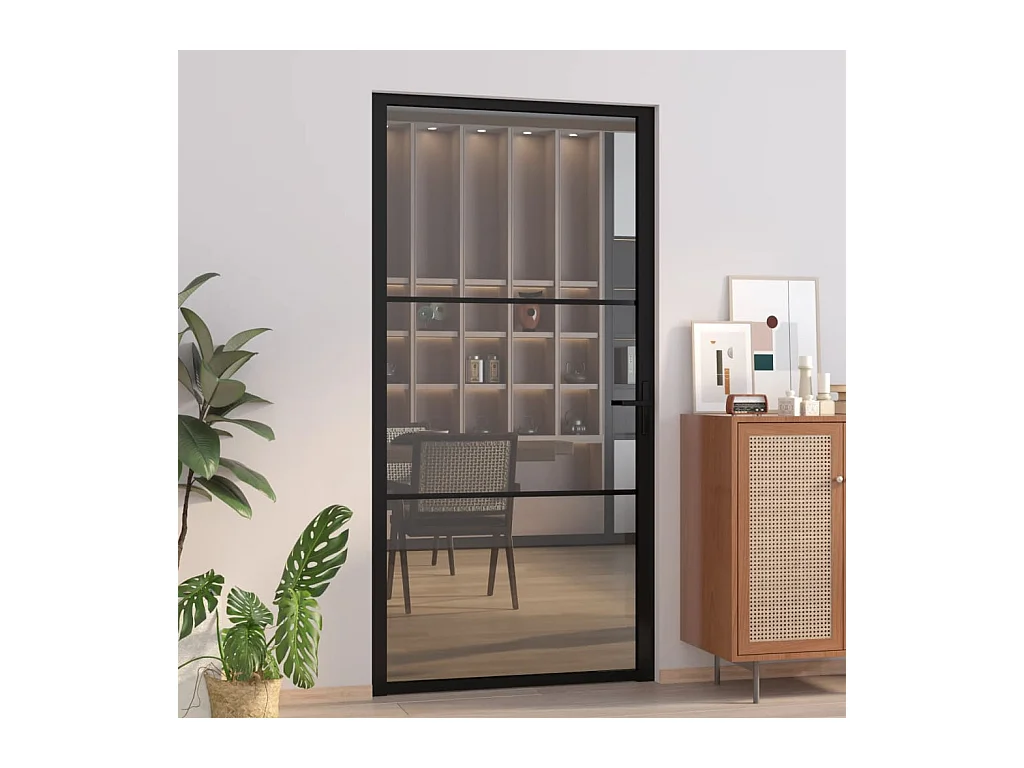 Porte intérieure 102,5x201,5 cm Noir Verre ESG et aluminium