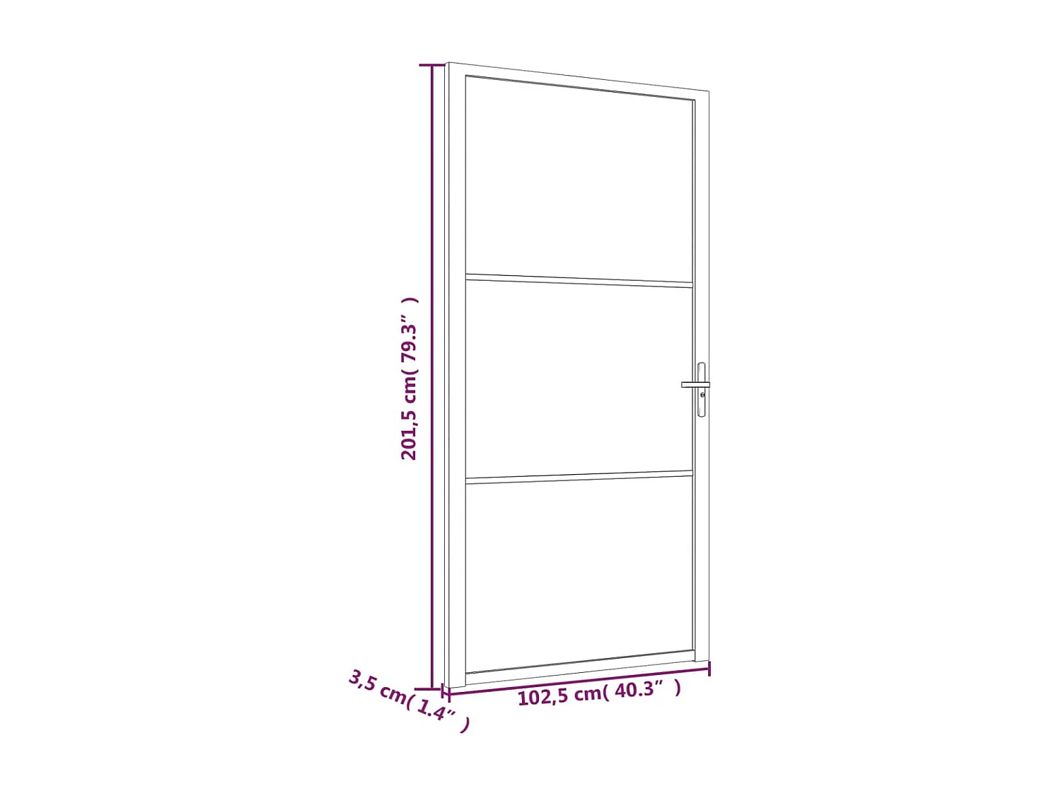 Porte intérieure 102,5x201,5 cm Noir Verre ESG et aluminium