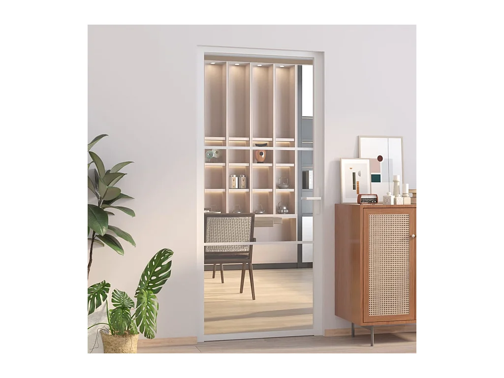 Porta da interno 93x201,5 cm Vetro ESG bianco e alluminio
