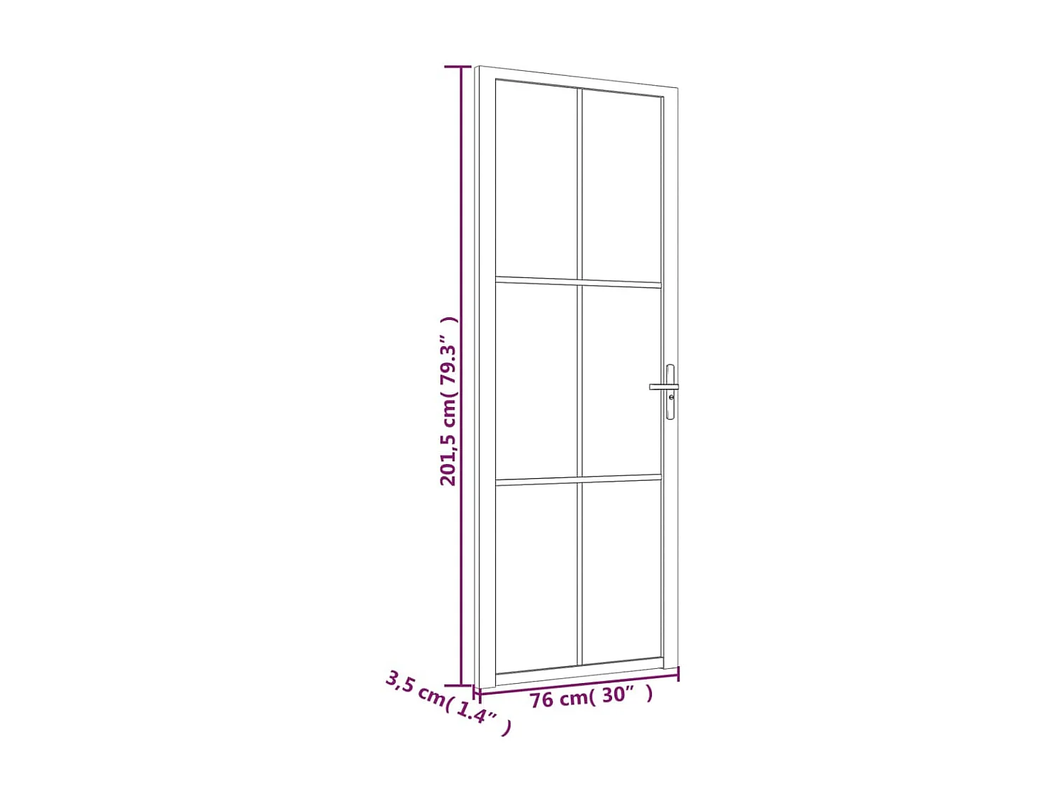 Porte intérieure 76x201,5 cm Blanc Verre mat et aluminium
