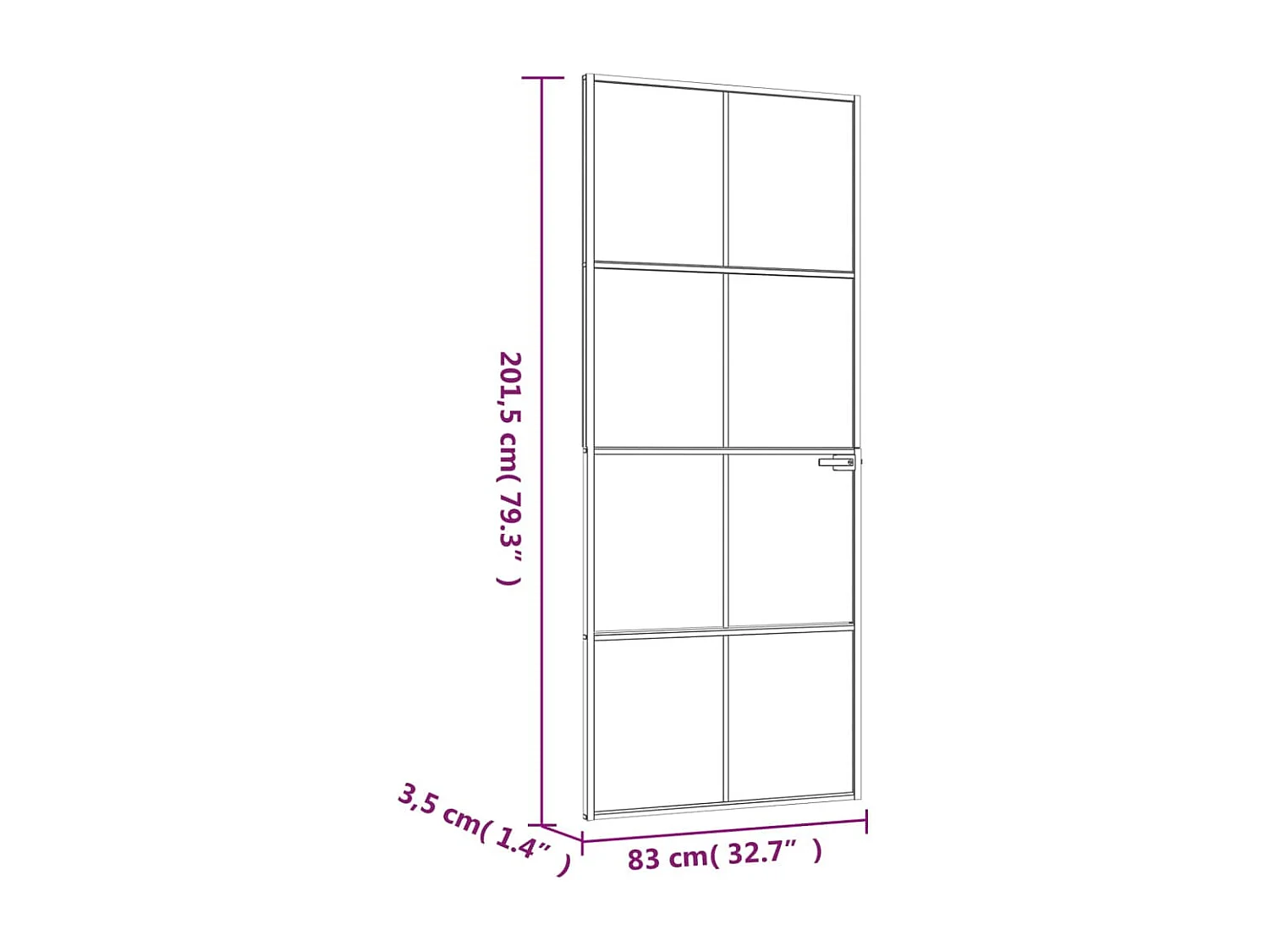 Puerta interior Blanco 83x201,5 cm Cristal aluminio fino templado