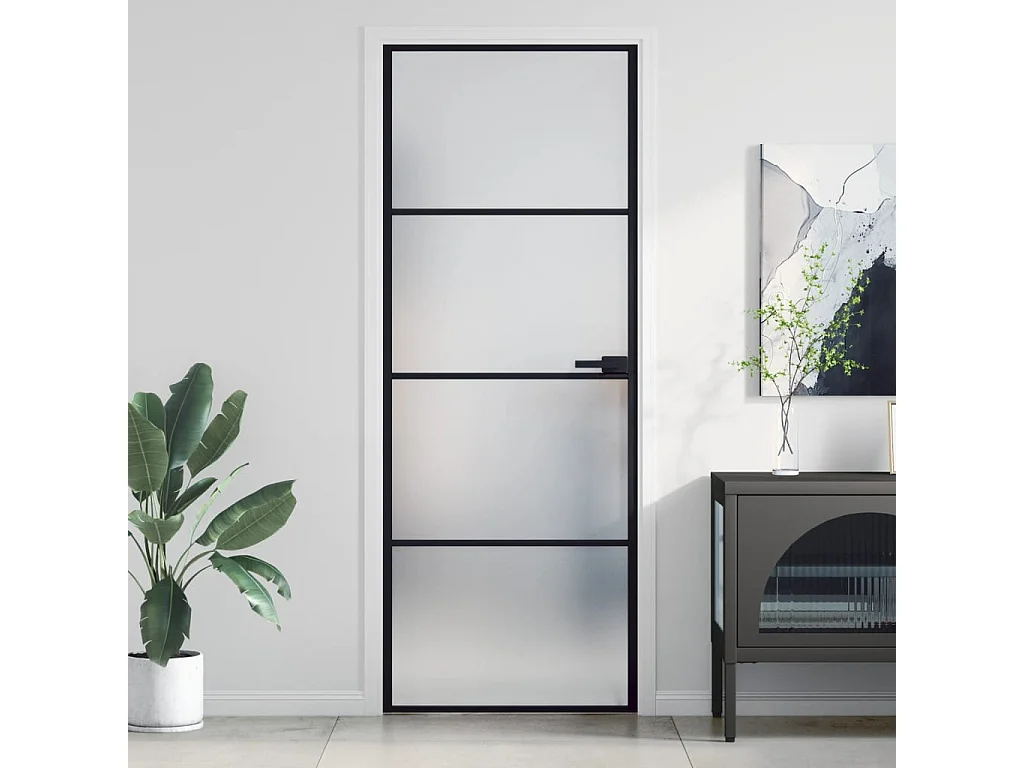 Puerta interior fina negra 76x201,5 cm cristal templado aluminio
