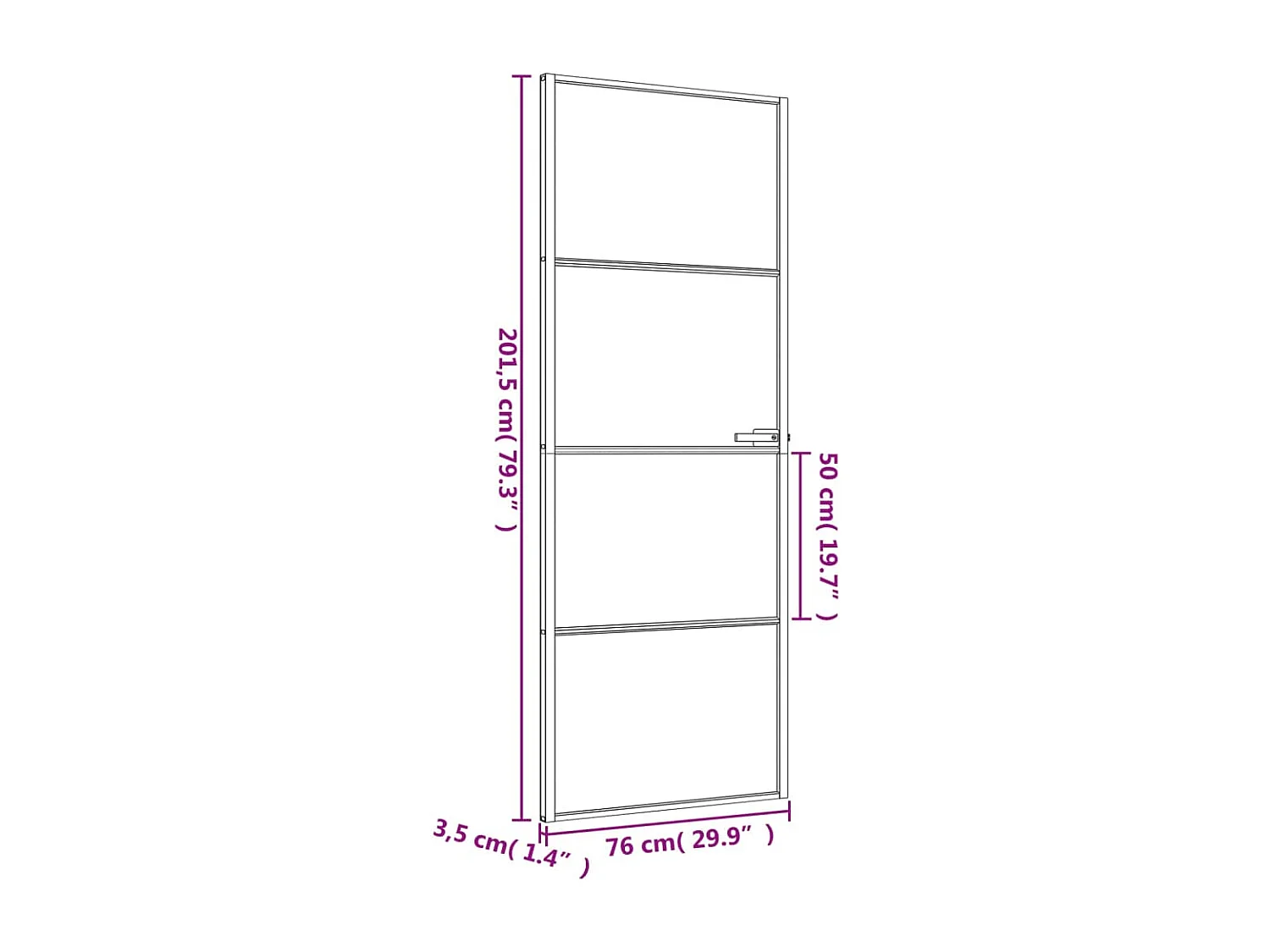 Porte intérieure mince noir 76x201,5 cm verre trempé aluminium