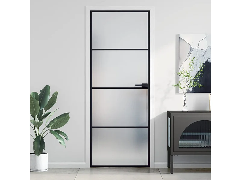 Porte intérieure mince noir 76x201,5 cm verre trempé aluminium