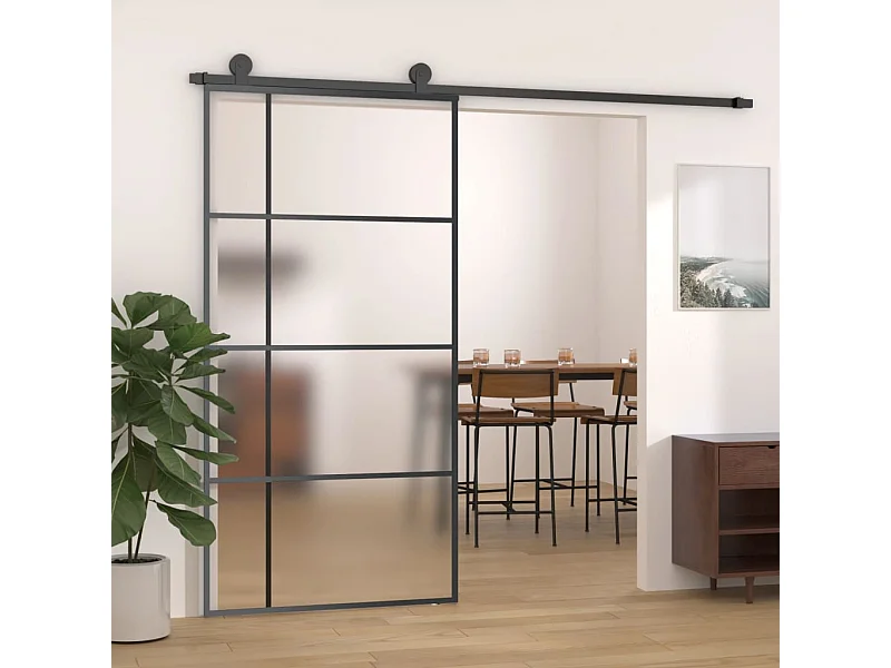 Schiebetür Mattiertes ESG-Glas Aluminium 102,5x205 cm Schwarz