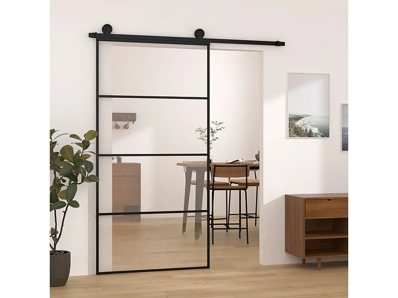 Porte coulissante et kit de quincaillerie 102,5x205cm Verre ESG