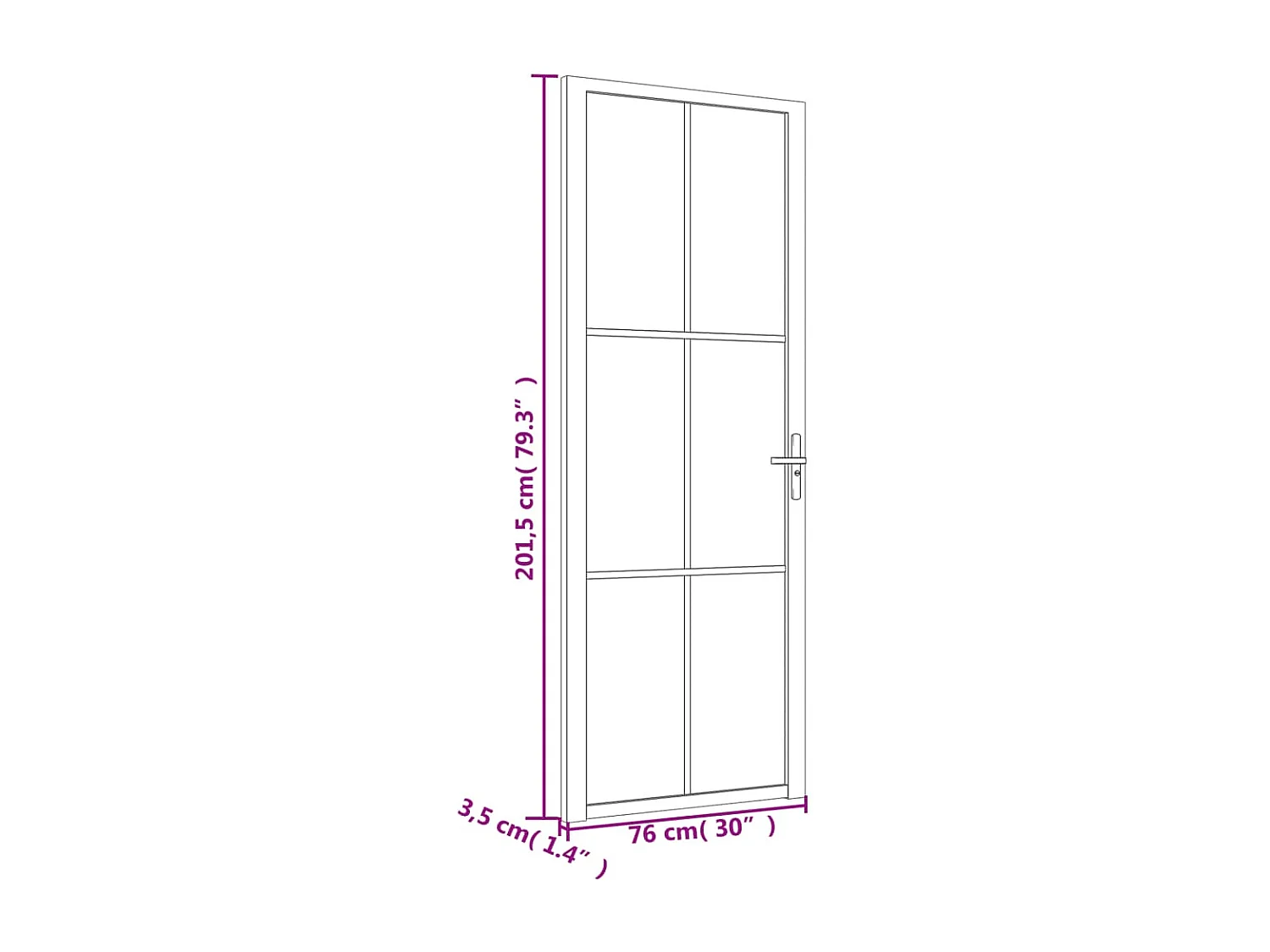 Puerta interior 76x201,5 cm Negro Vidrio mate y aluminio