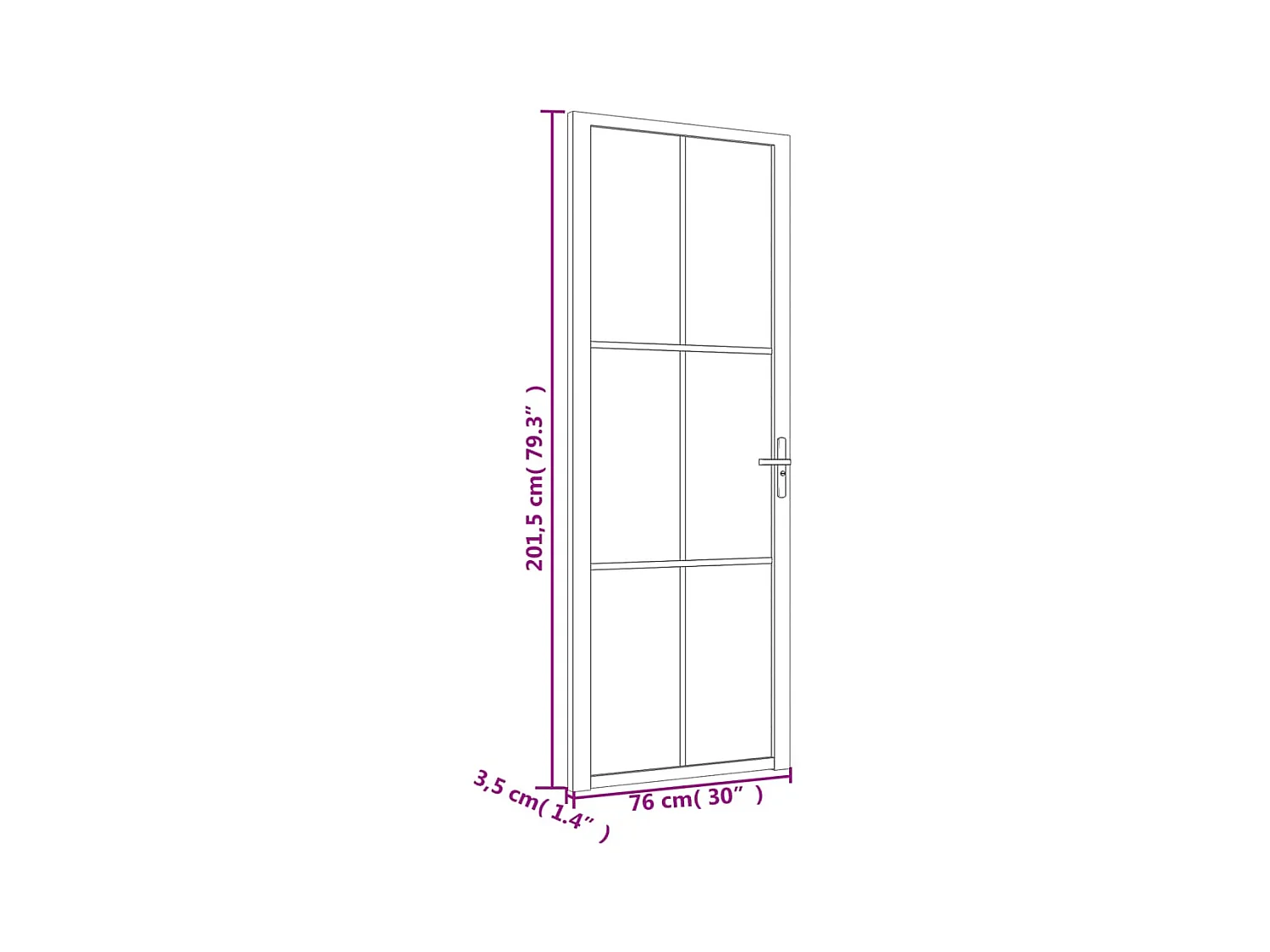 Porta da interno 76x201,5 cm Vetro Nero Opaco e alluminio