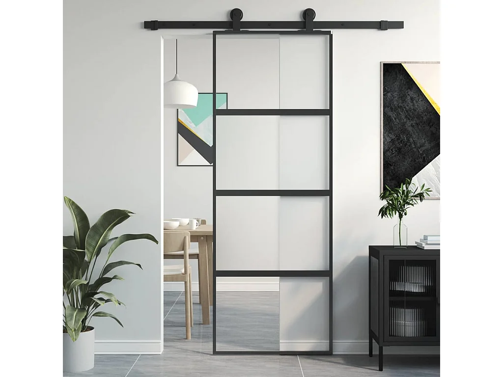 Schwarze Schiebetür 76x205 cm aus gehärtetem Aluminiumglas