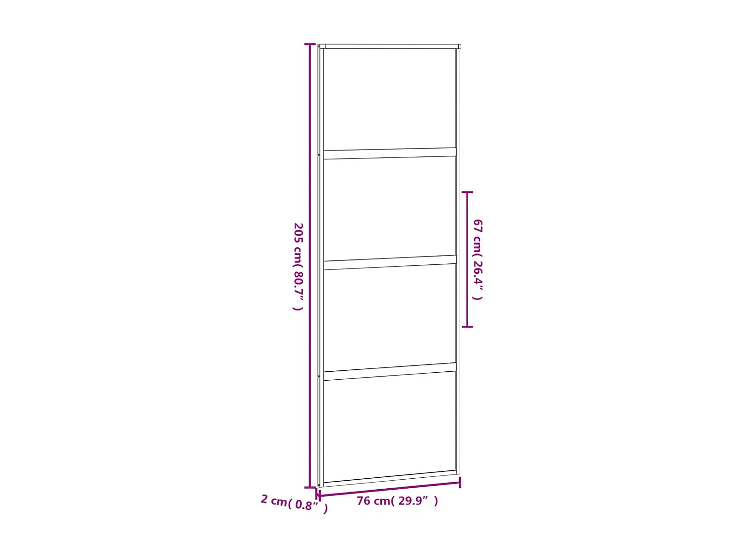 Schwarze Schiebetür 76x205 cm aus gehärtetem Aluminiumglas