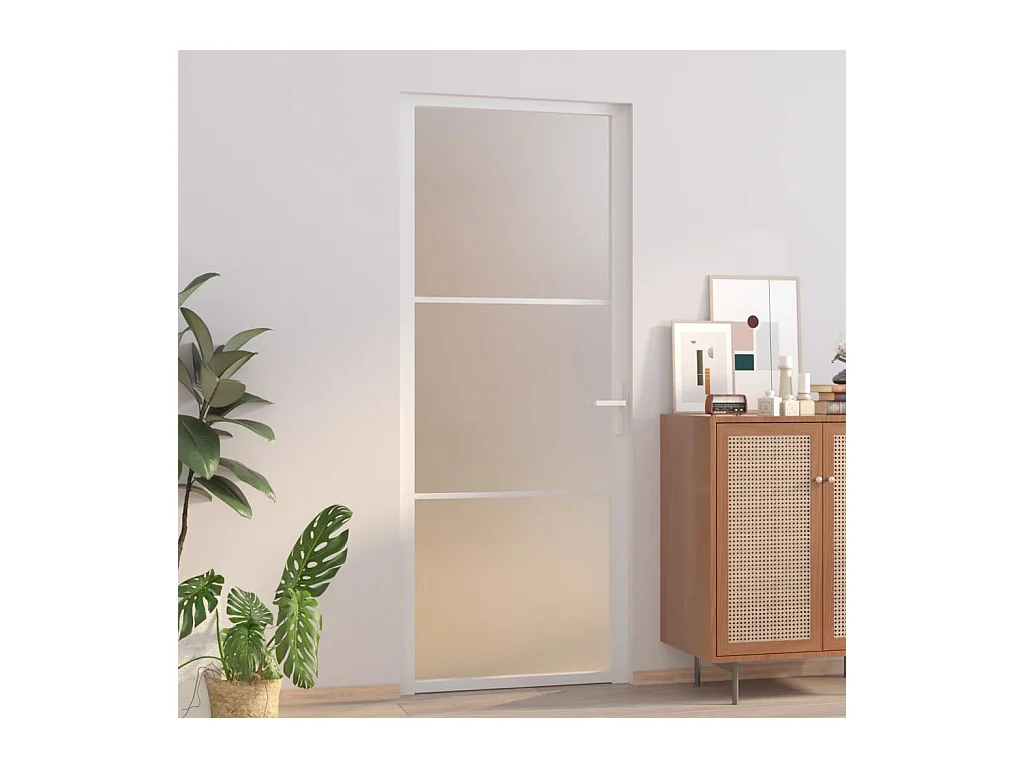 Porte intérieure 83x201,5 cm Blanc Verre mat et aluminium