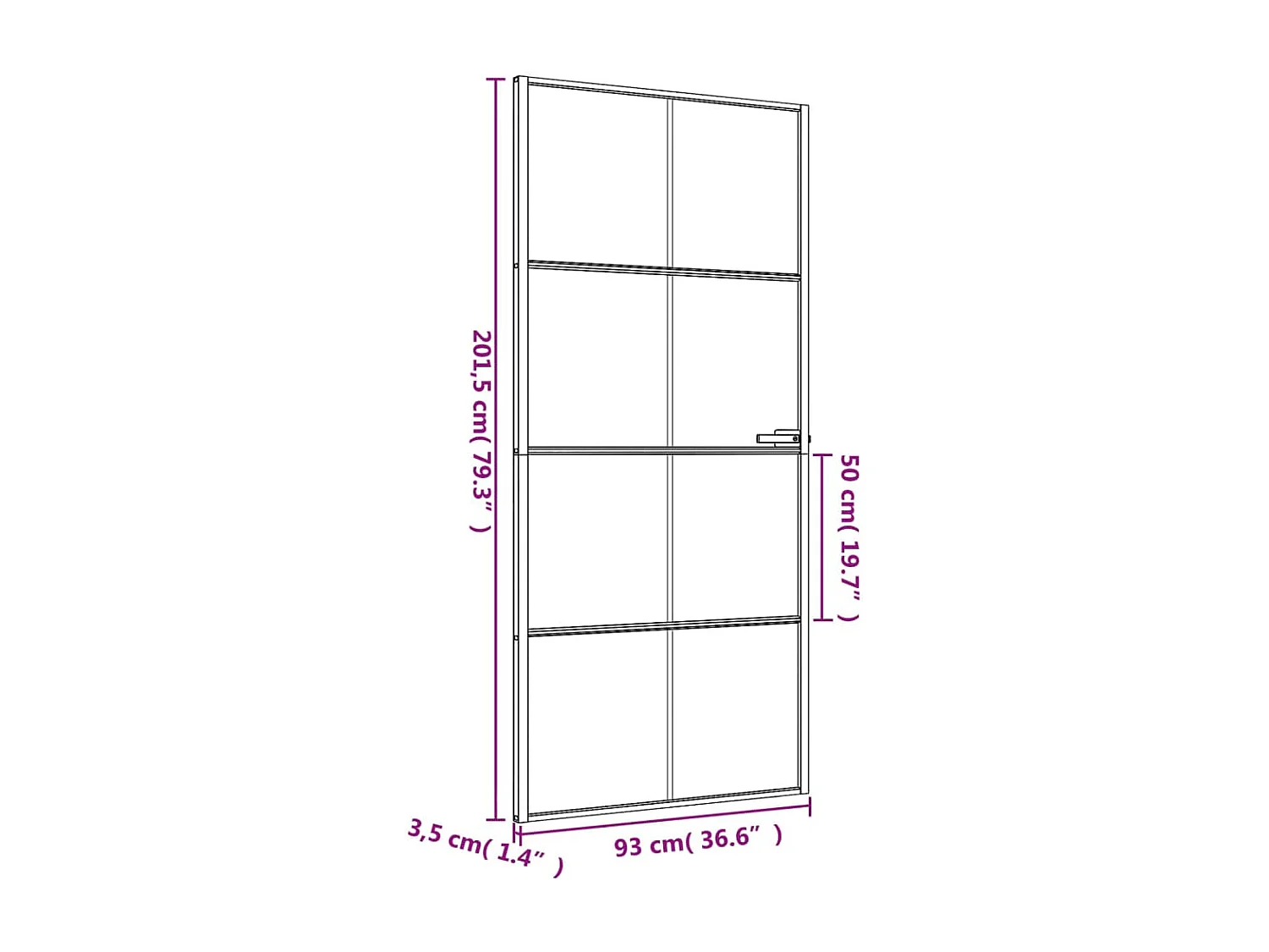 Porte intérieure mince noir 93x201,5 cm verre trempé aluminium