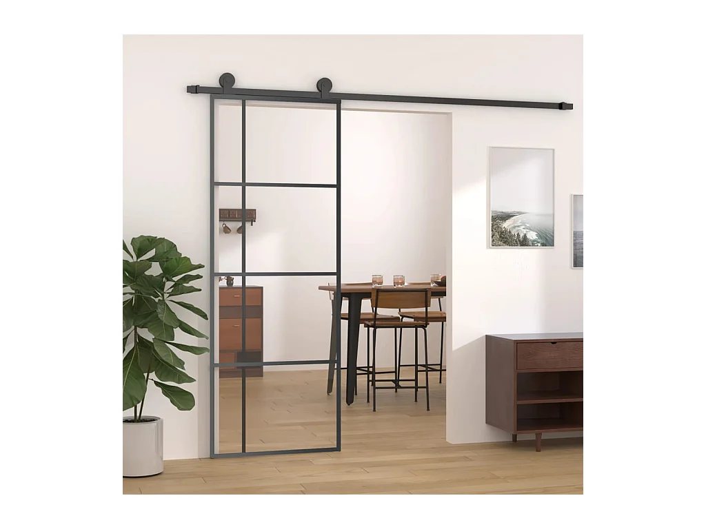 Porte coulissante Verre ESG et aluminium 76x205 cm Noir