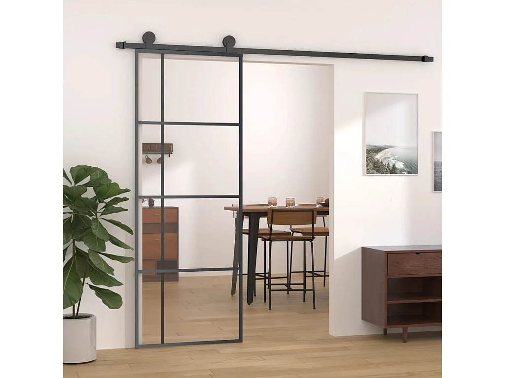 Porta scorrevole ESG vetro e alluminio 76x205 cm Nero