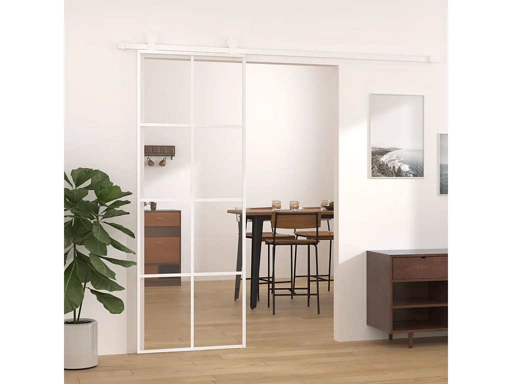 Porte coulissante Verre ESG et aluminium 76x205 cm Blanc