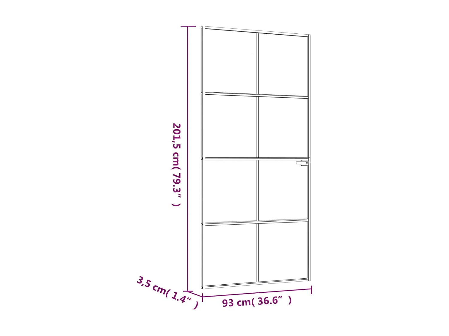 Porta interior preta 93x201,5 cm Vidro de alumínio fino temperado