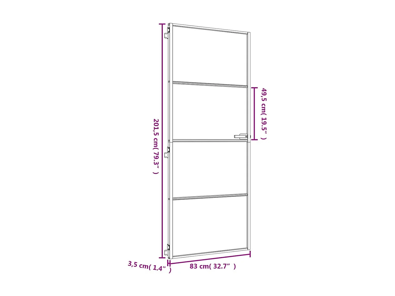 Porta interior dourada fina 83x201,5 cm vidro temperado alumínio
