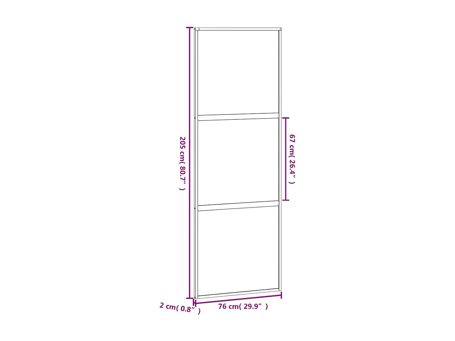 Schwarze Schiebetür 76x205 cm aus gehärtetem Aluminiumglas