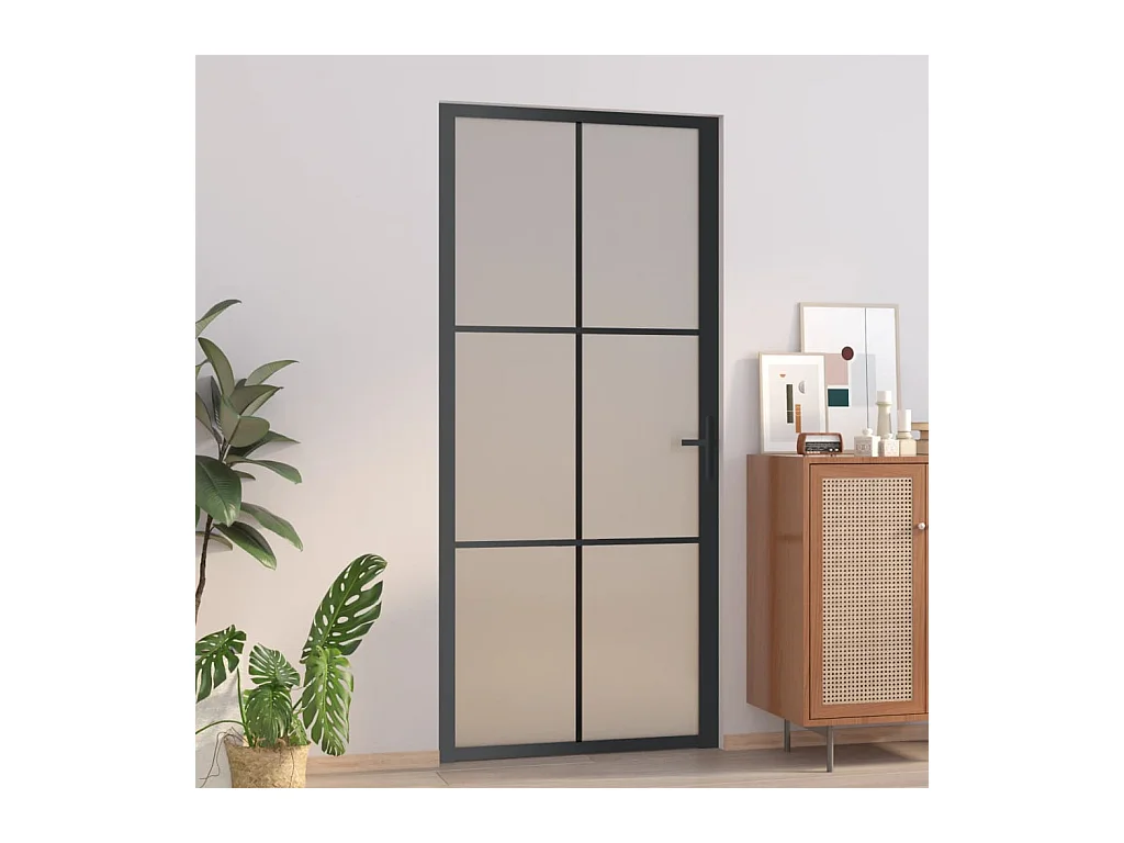 Porte intérieure 93x201,5 cm Noir Verre mat et aluminium