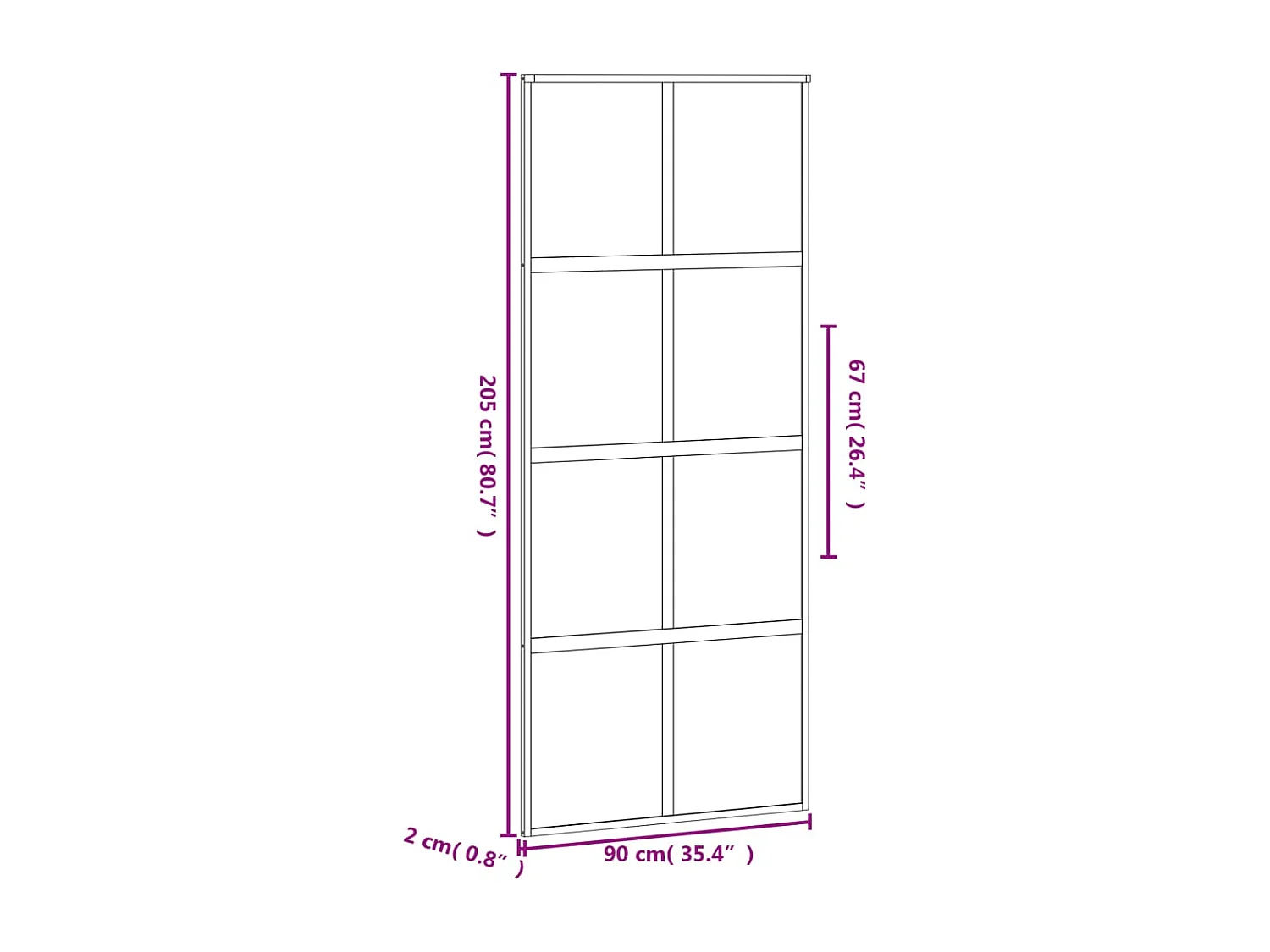 Schwarze Schiebetür 90x205 cm aus gehärtetem Aluminiumglas