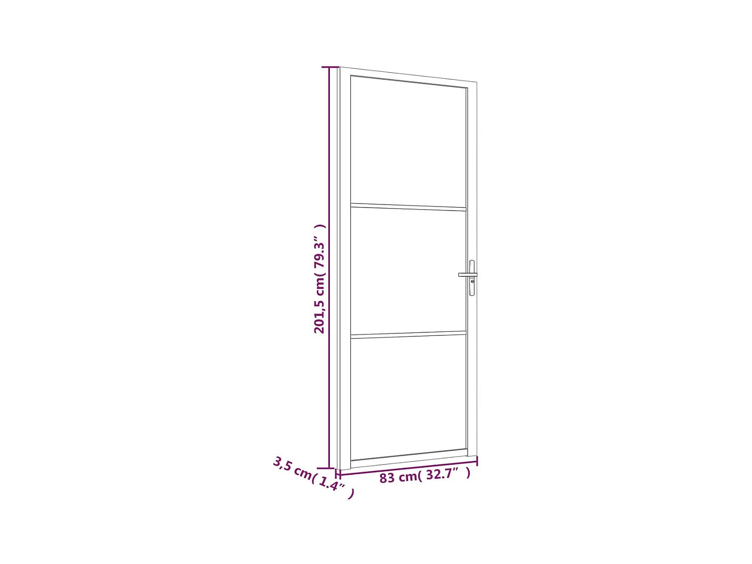 Porte intérieure 83x201,5 cm Blanc Verre ESG et aluminium