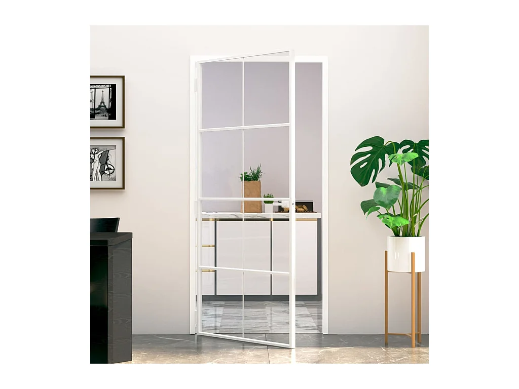Porte d'intérieur Blanc 93x201,5 cm Trempé verre aluminium fin