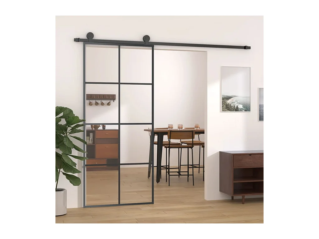 Zwarte schuifdeur 90x205 cm ESG glas en aluminium