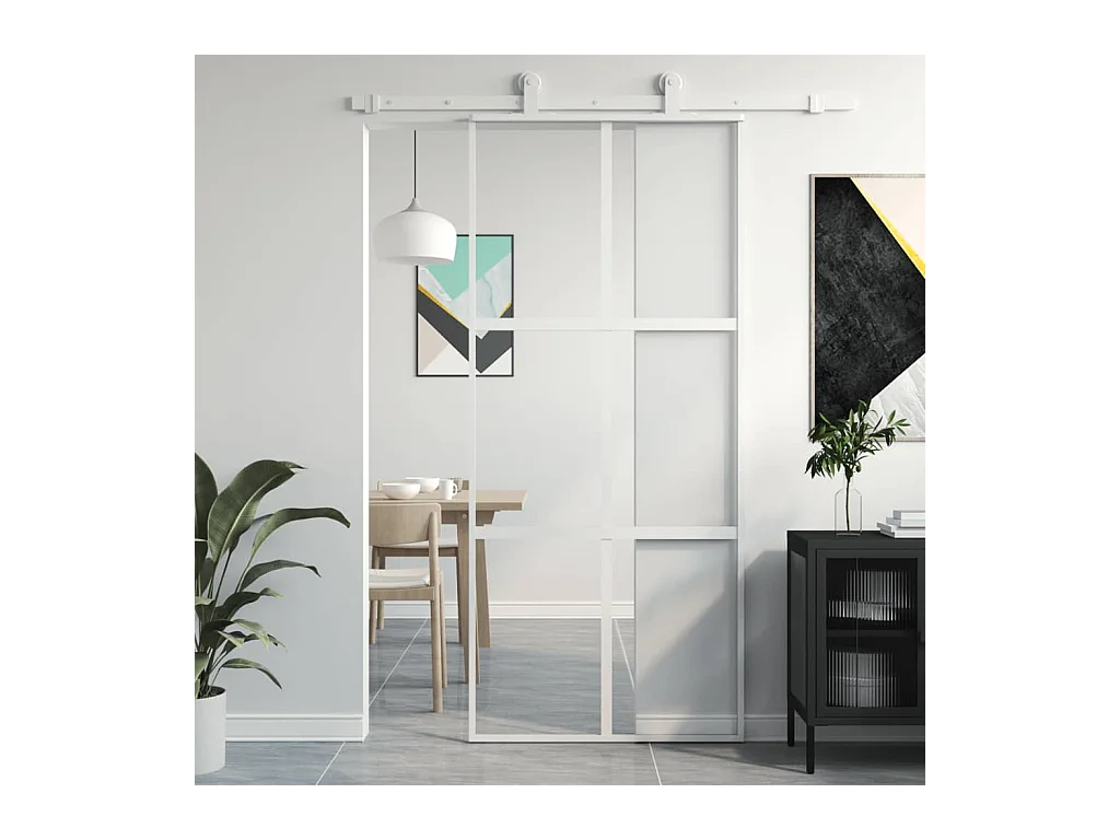 Porte coulissante blanc 90x205 cm verre trempé aluminium