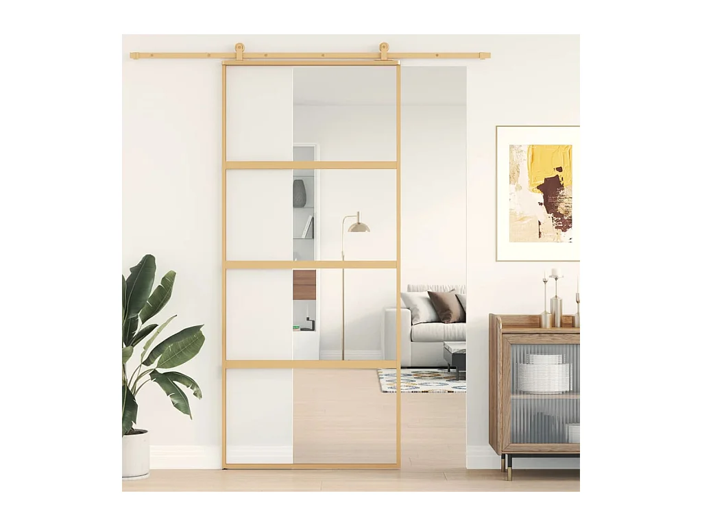 Goldene Schiebetür 90x205 cm, klares ESG-Glas und Aluminium