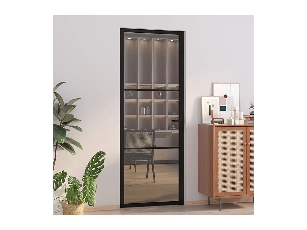 Innentür 76x201,5 cm Schwarzes ESG-Glas und Aluminium