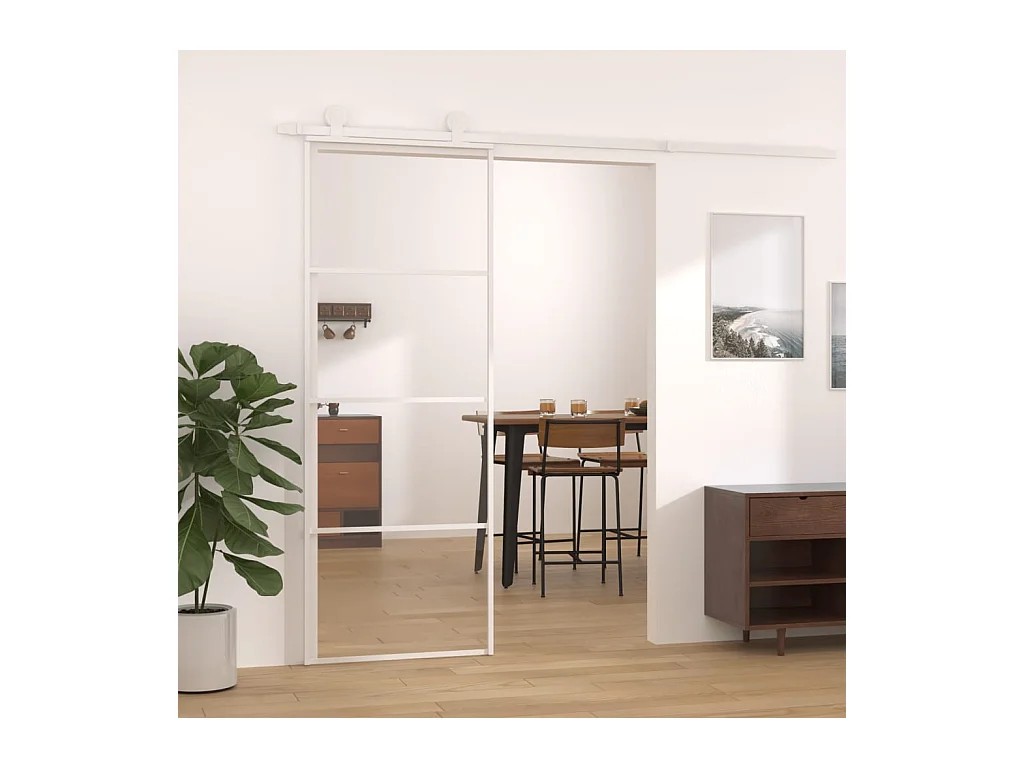 Porte coulissante Verre ESG et aluminium 76x205 cm Blanc