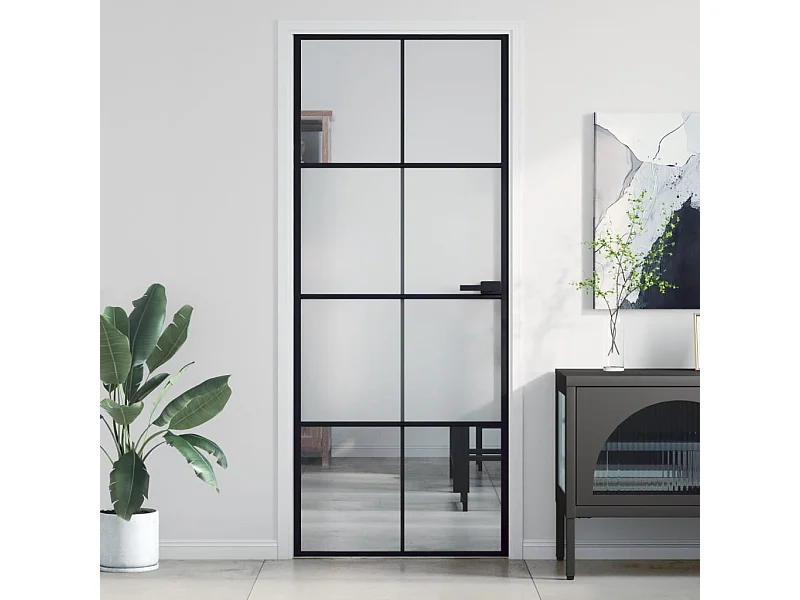 Porte intérieure mince noir 83x201,5 cm verre trempé aluminium