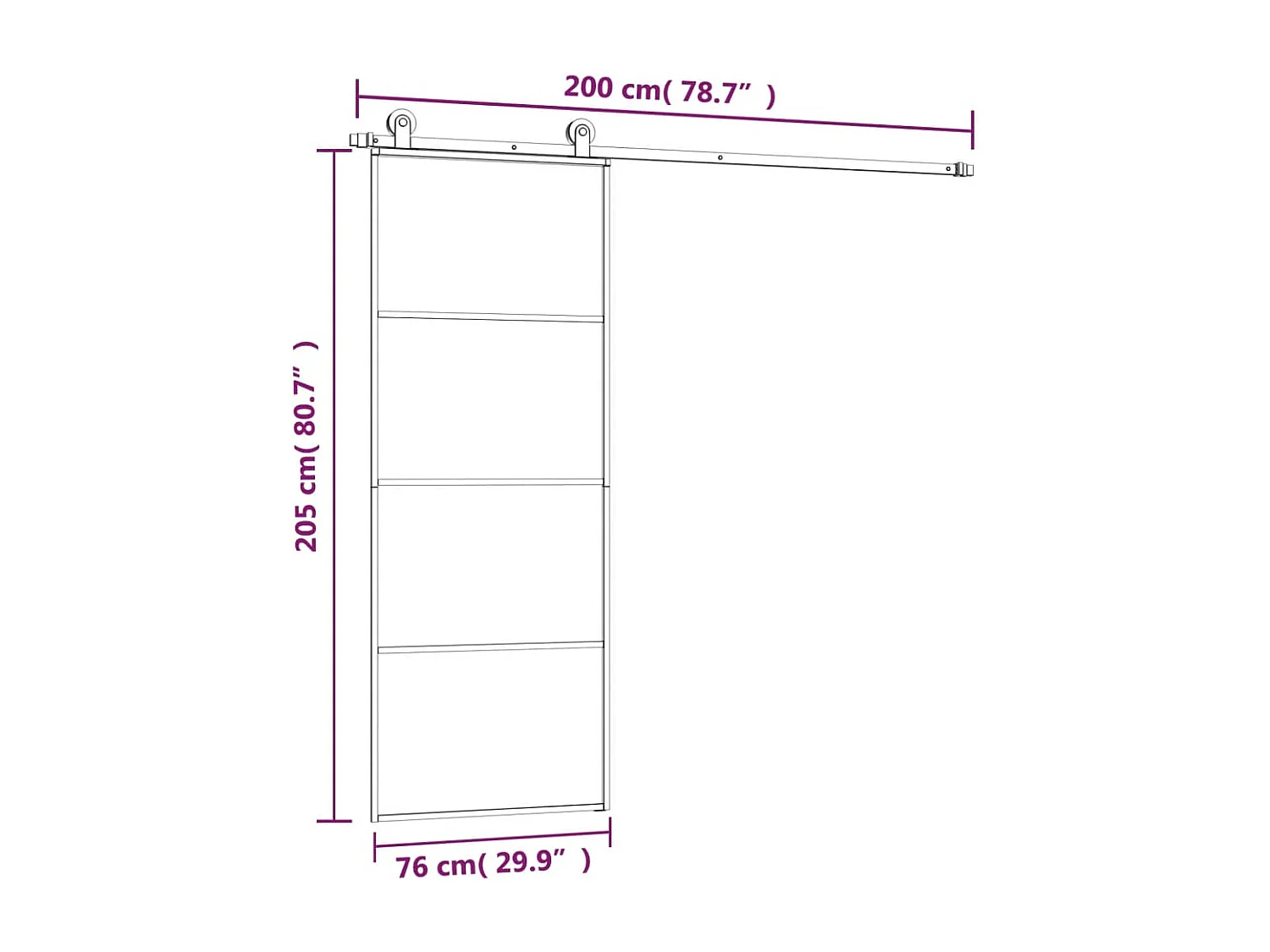 Schiebetür mit Beschlagsatz 76x205 cm ESG-Glas
