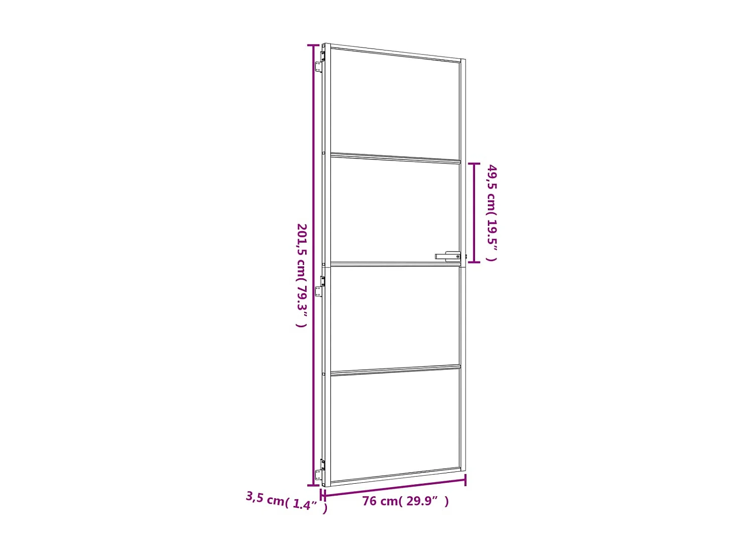 Puerta interior fina oro 76x201,5 cm cristal templado aluminio