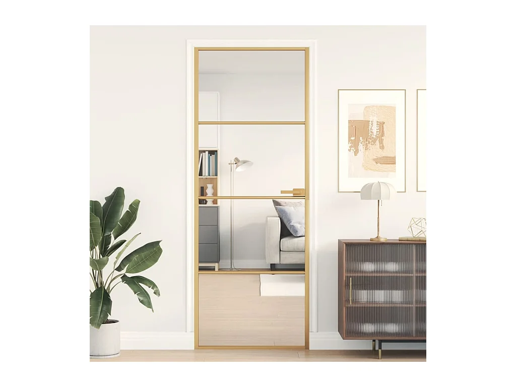 Dünne goldene Innentür 76x201,5 cm aus gehärtetem Aluminiumglas