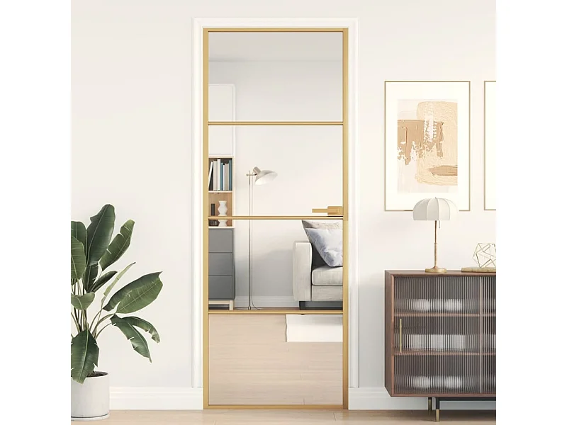 Porte intérieure mince doré 76x201,5 cm verre trempé aluminium