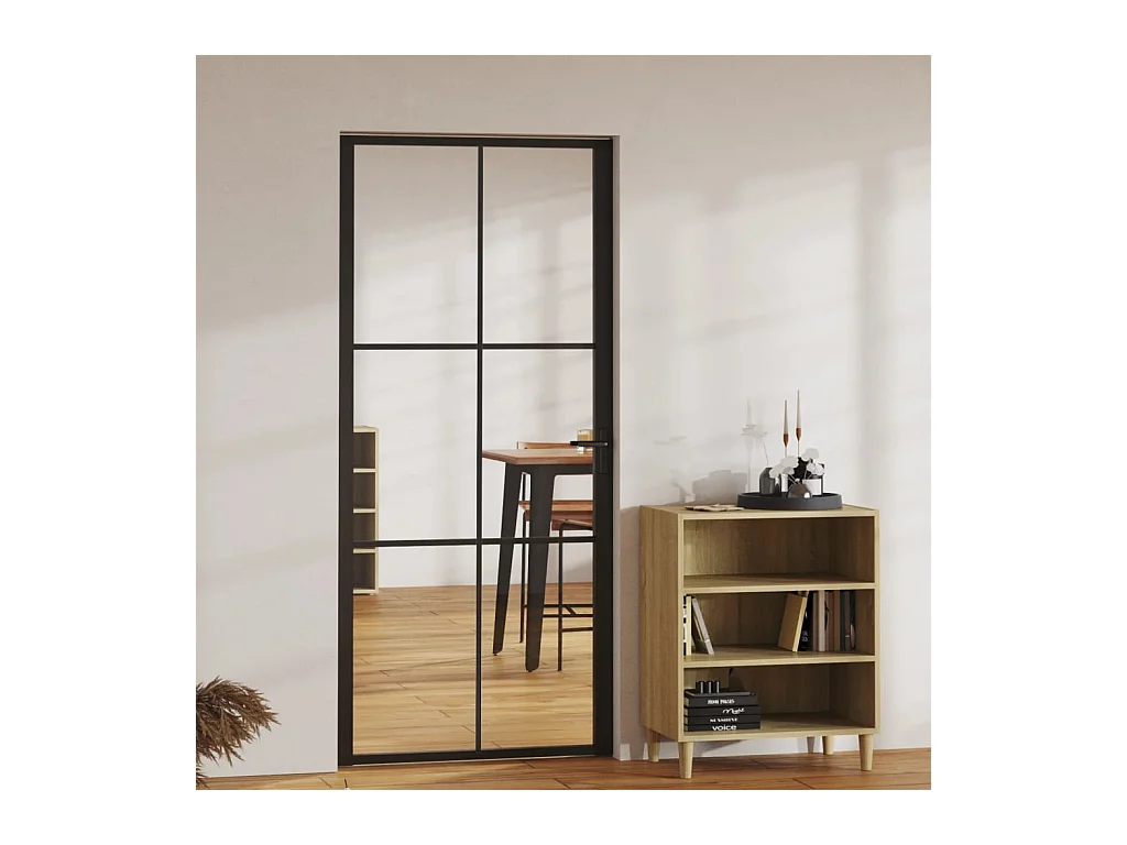 Puerta interior ESG cristal y aluminio 93x201,5 cm Negro